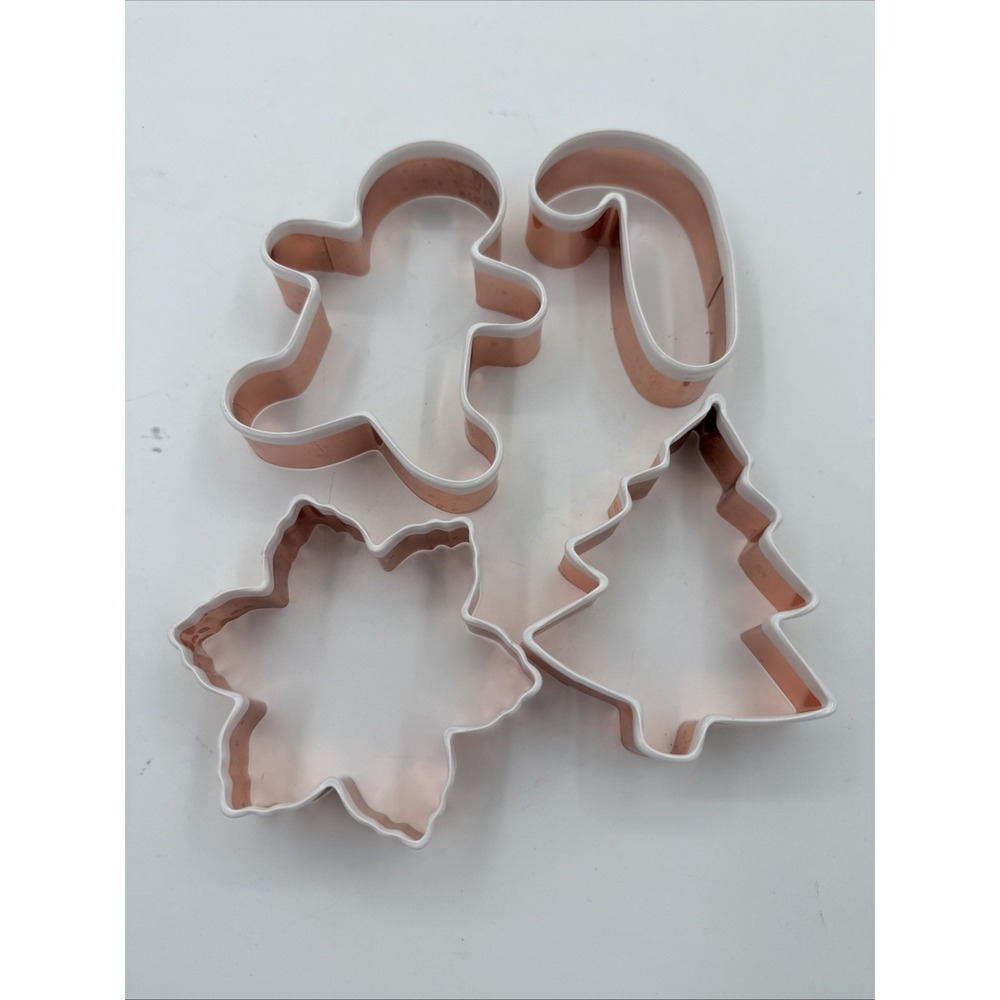 Copper-Plated Metal Christmas Cookie Cutters Set Of 4 Tree, Snowflake, Etc